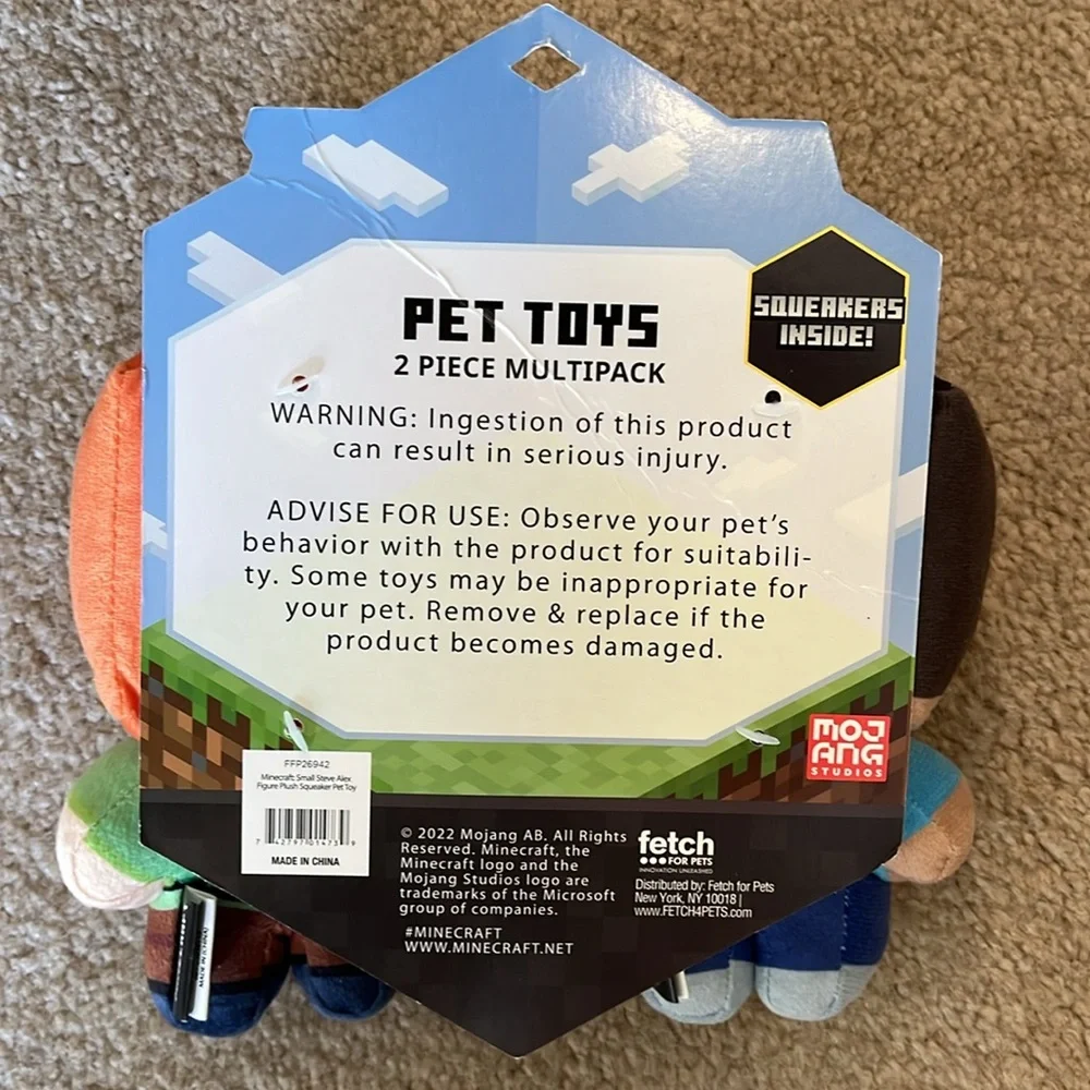 NWT Fetch For Pets Minecraft Steve & Alex Figure Plush Squeaky Dog Toys